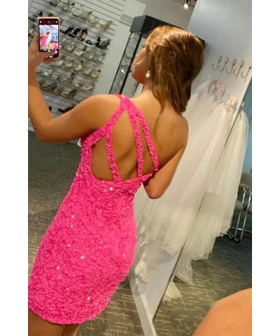 Women's One Shoulder Sequin Homecoming Dresses Short for Teens Tight Glitter Sparkly Prom Cocktail Gowns Champagne $25.44 Dre...