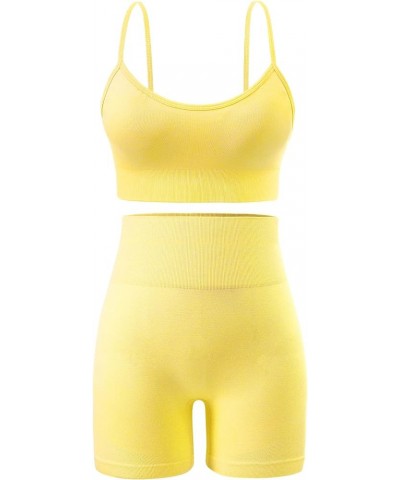 Workout Sets for Women 2 Piece Outfits Gym Shorts Women High Waisted with Adjustable Padded Sports Bra Gym Sets Yellow $15.04...