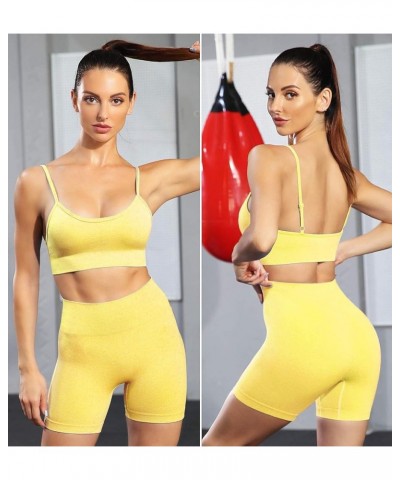 Workout Sets for Women 2 Piece Outfits Gym Shorts Women High Waisted with Adjustable Padded Sports Bra Gym Sets Yellow $15.04...