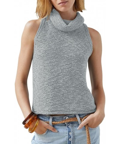 Womens Turtleneck Sweater Vest Sleeveless Loose Pullover Sweaters Knit Fashion Tank Tops Blue&grey $14.70 Sweaters