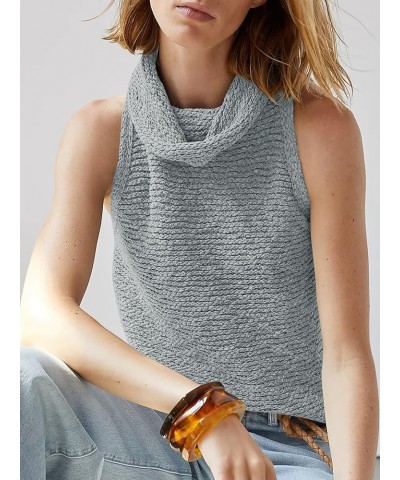 Womens Turtleneck Sweater Vest Sleeveless Loose Pullover Sweaters Knit Fashion Tank Tops Blue&grey $14.70 Sweaters