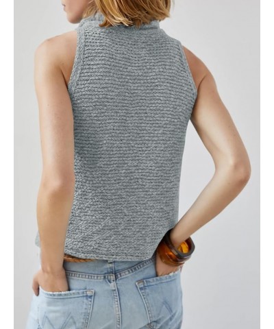 Womens Turtleneck Sweater Vest Sleeveless Loose Pullover Sweaters Knit Fashion Tank Tops Blue&grey $14.70 Sweaters