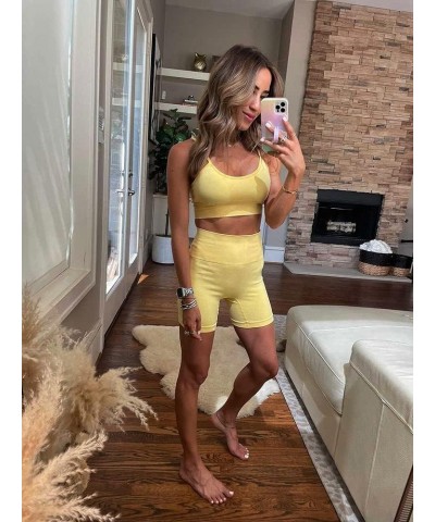 Workout Sets for Women 2 Piece Outfits Gym Shorts Women High Waisted with Adjustable Padded Sports Bra Gym Sets Yellow $15.04...