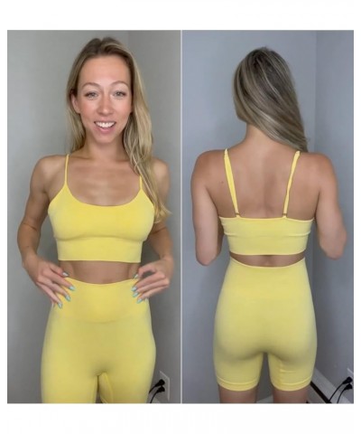 Workout Sets for Women 2 Piece Outfits Gym Shorts Women High Waisted with Adjustable Padded Sports Bra Gym Sets Yellow $15.04...