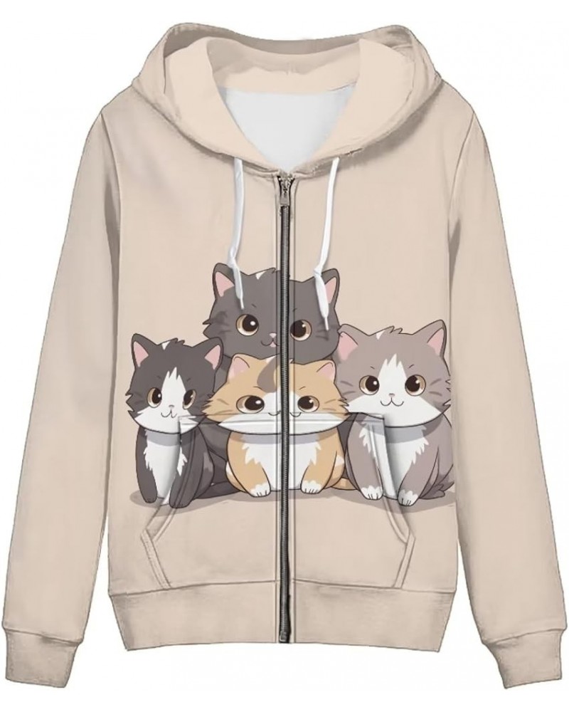 Womens Hoodies Zip Up Hoodie Y2K Women Clothes Sweatshirts Fall Fashion Outfits Cat Kitty $21.65 Hoodies & Sweatshirts