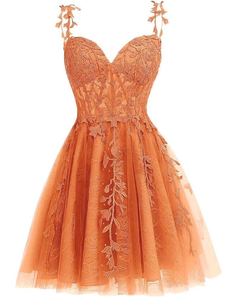 Tulle Lace Appliques Homecoming Dresses Spaghetti Straps Short Backless Formal Evening Party Gowns Orange $31.90 Dresses