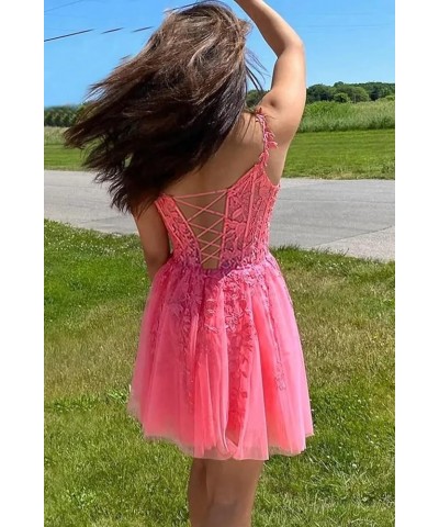 Tulle Lace Appliques Homecoming Dresses Spaghetti Straps Short Backless Formal Evening Party Gowns Orange $31.90 Dresses