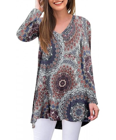 Womens Casual Flattering Long Sleeve Dressy Casual Comfy Blouse Loose Fit Flowy Tunic Tops Medallion_red/Navy $13.63 Tops