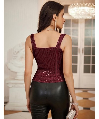 Sequin Tank Tops for Women Bustier Corset Top Sparkle Sexy Slim Camisole Sleeveless Party Wine Red $18.01 Tops