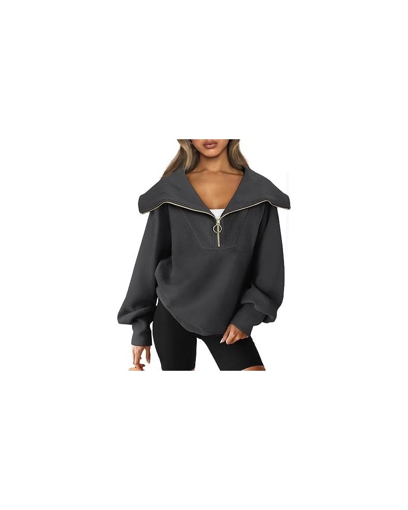 Womens Oversized Quarter Zip Pullover 2024 Spring Sweatshirts Hoodie For Teen Girls Trendy Y2k Clothes Grey $15.40 Hoodies & ...