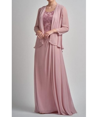 Lace Appliques Mother of The Bride Dresses with Jackets Long Sleeve Wedding Party Formal Evening Gowns Pink $43.98 Dresses