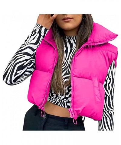 Womens girls puffer Jacket Crop Length Sleeveless Reversible Vest Outfit Lightweight Front Zipper Waistcoat Outerwear Rose Re...