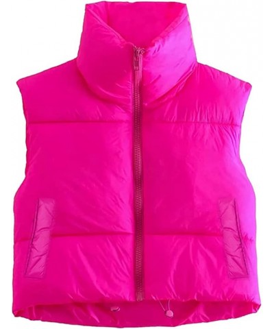 Womens girls puffer Jacket Crop Length Sleeveless Reversible Vest Outfit Lightweight Front Zipper Waistcoat Outerwear Rose Re...