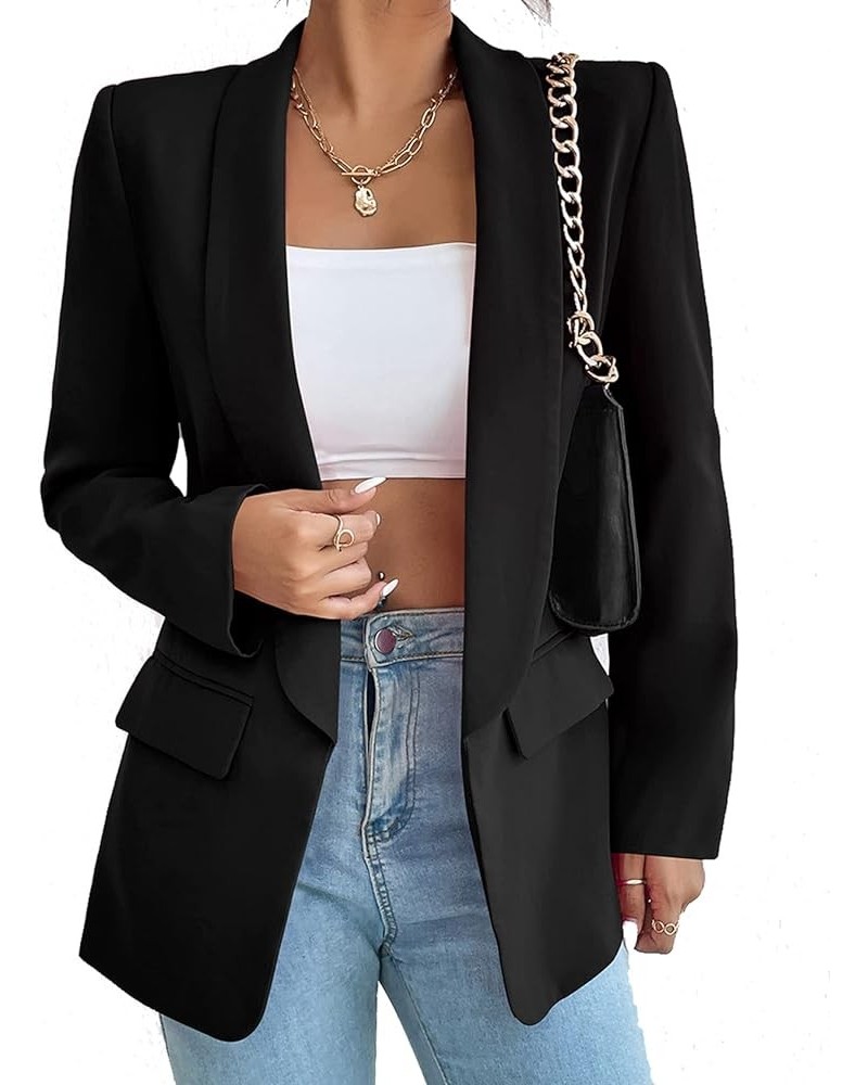 Women's Long Sleeve Open Front Blazer Casual Shawl Collar OL Work Office Suit Jacket Black $22.41 Blazers