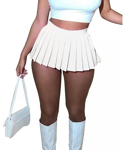 Women's Y2k Girl High Waisted Pleated Tennis Skirt School Mini A-Line Skater Skirts White $12.99 Skirts