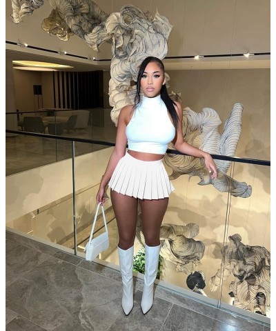 Women's Y2k Girl High Waisted Pleated Tennis Skirt School Mini A-Line Skater Skirts White $12.99 Skirts