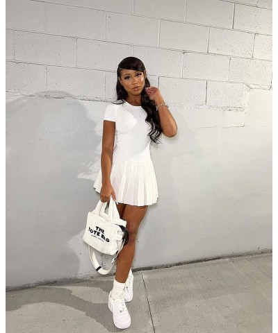 Women's Y2k Girl High Waisted Pleated Tennis Skirt School Mini A-Line Skater Skirts White $12.99 Skirts