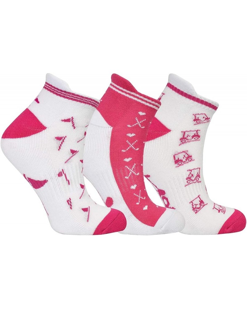 Ladies Golf Socks (3 Pack) | Cushioned Sole | Extended Tab | Compression Fit | Size 6-11 Pink & White $12.32 Activewear