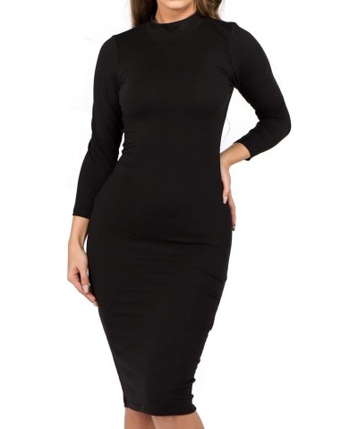 Women's 3/4 Sleeves Mock Neck Bodycon Midi Dresses Black $14.29 Dresses