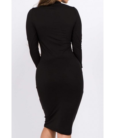 Women's 3/4 Sleeves Mock Neck Bodycon Midi Dresses Black $14.29 Dresses