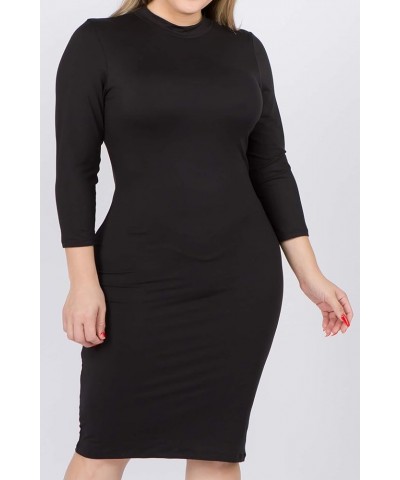 Women's 3/4 Sleeves Mock Neck Bodycon Midi Dresses Black $14.29 Dresses