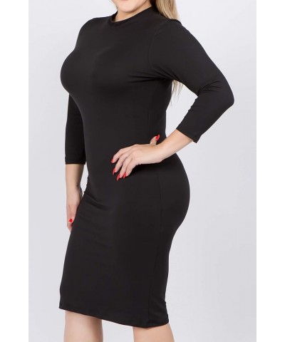 Women's 3/4 Sleeves Mock Neck Bodycon Midi Dresses Black $14.29 Dresses