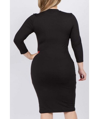 Women's 3/4 Sleeves Mock Neck Bodycon Midi Dresses Black $14.29 Dresses