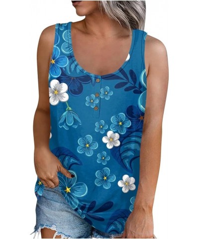 Womens 2023 Trendy Floral Tank Tops Summer Casual Sleeveless Basic Cami Top Half Button Down Blouses Henley Shirts 4-royal Bl...