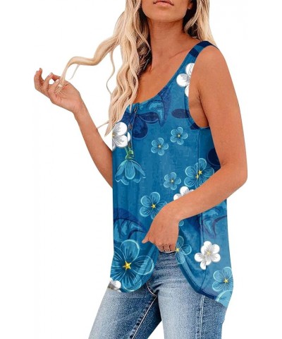 Womens 2023 Trendy Floral Tank Tops Summer Casual Sleeveless Basic Cami Top Half Button Down Blouses Henley Shirts 4-royal Bl...