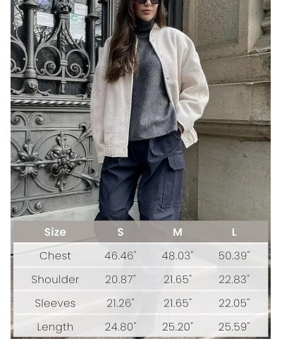 Womens Oversized Wool Blend Bomber Jacket Casual Button Down Varsity Jacket with Pockets Beige $10.63 Jackets