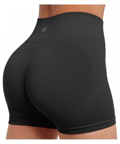 Open Back Short Sleeve Scrunch Butt Booty Shorts Seamless Ribbed Workout Sets 2 Piece Outfits Short 1 Black $16.40 Activewear