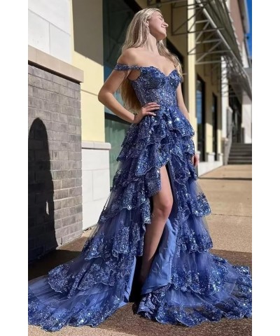 Tiered Lace Prom Dresses with Slit Long Spaghetti Straps Sparkly Corset Formal Evening Gown Mint $38.85 Dresses