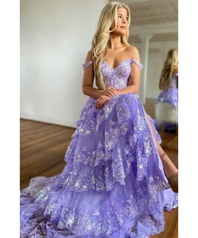 Tiered Lace Prom Dresses with Slit Long Spaghetti Straps Sparkly Corset Formal Evening Gown Mint $38.85 Dresses