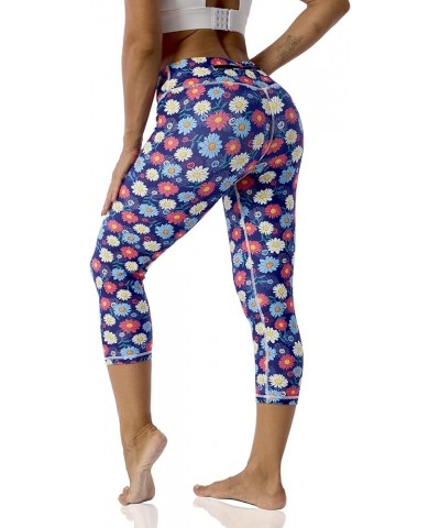 Pattern Printed Capri Leggings with Pockets for Women Tummy Control Workout Yoga Capris Colourful Daisies $10.71 Leggings