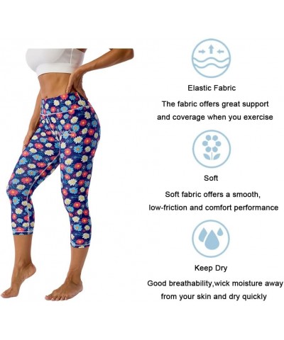 Pattern Printed Capri Leggings with Pockets for Women Tummy Control Workout Yoga Capris Colourful Daisies $10.71 Leggings