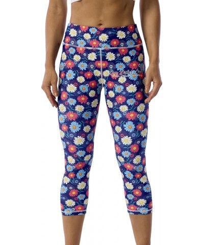 Pattern Printed Capri Leggings with Pockets for Women Tummy Control Workout Yoga Capris Colourful Daisies $10.71 Leggings