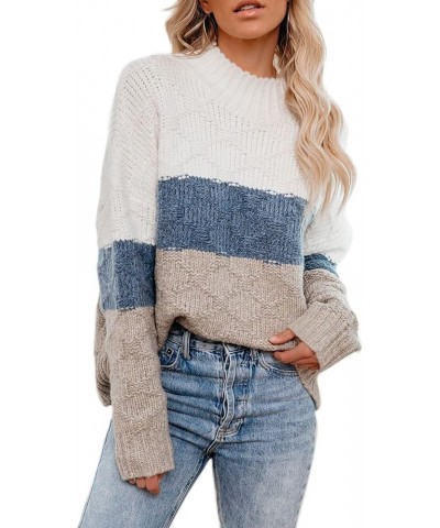 Women’s Casual Sweater Pullover Winter Cozy Long Sleeve Turtleneck Jumpers Color Block Knit Pullover Top Loose Fit A-beige $2...