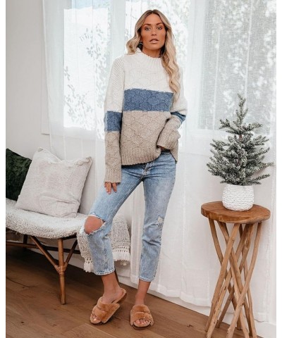 Women’s Casual Sweater Pullover Winter Cozy Long Sleeve Turtleneck Jumpers Color Block Knit Pullover Top Loose Fit A-beige $2...