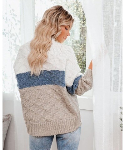 Women’s Casual Sweater Pullover Winter Cozy Long Sleeve Turtleneck Jumpers Color Block Knit Pullover Top Loose Fit A-beige $2...