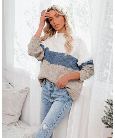 Women’s Casual Sweater Pullover Winter Cozy Long Sleeve Turtleneck Jumpers Color Block Knit Pullover Top Loose Fit A-beige $2...