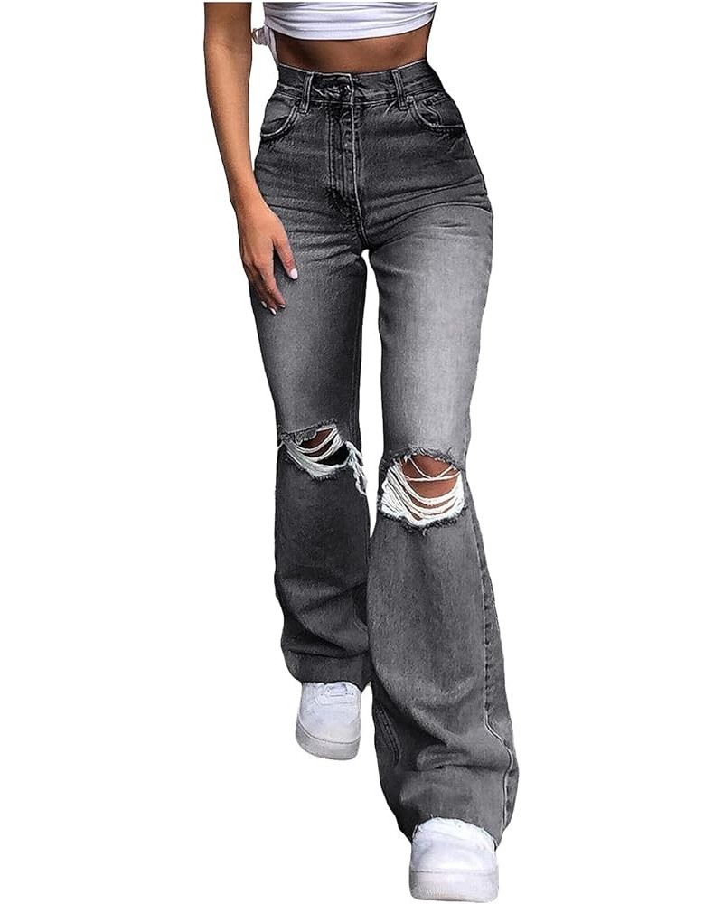 Bell Bottom Jeans for Women Ripped High Waisted Jeans Classic Flared Pants Retro Destroyed Denim Pants 01-black $15.40 Jeans