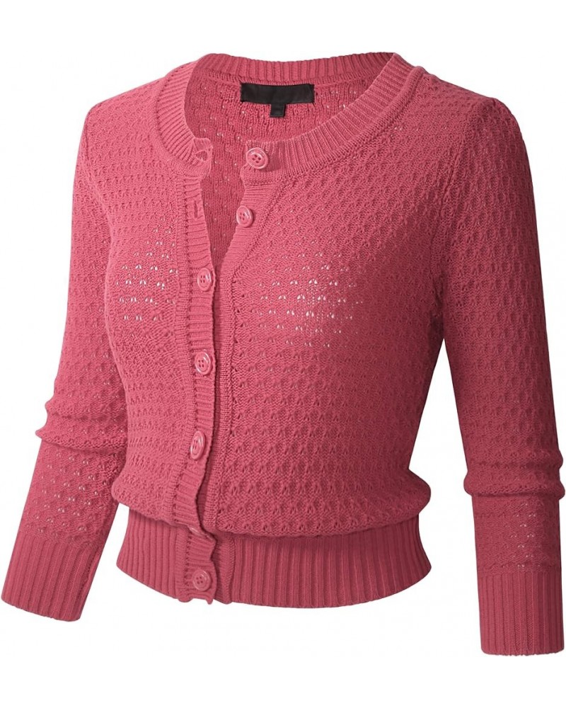 Women's Button Down 3/4 Sleeve Cropped Knit Cardigan Crochet Sweater (S-3XL) Peach Beige $19.60 Sweaters