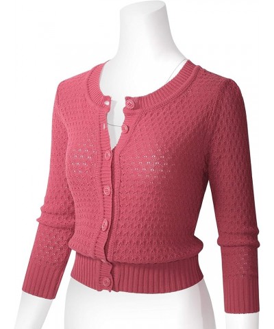 Women's Button Down 3/4 Sleeve Cropped Knit Cardigan Crochet Sweater (S-3XL) Peach Beige $19.60 Sweaters