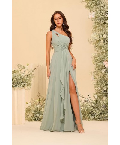 Chiffon One Shoulder Bridesmaid Dress with Pleated Bodice Long A Line Prom Dress for Women RS028 Coral $36.57 Dresses