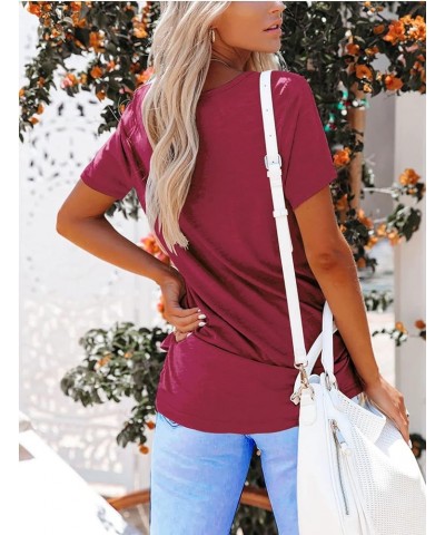 Women's Deep V Neck Tops Casual Low Cut Short Sleeve Shirts Wine Red $16.23 Tops