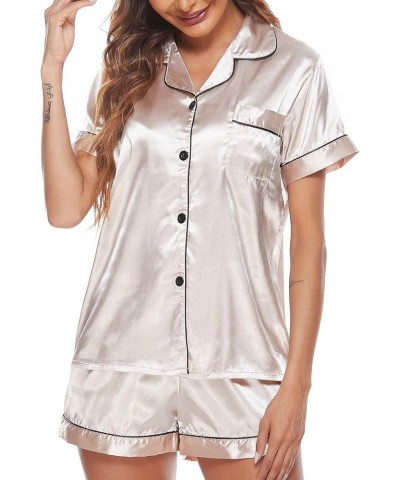 Silk Pajamas for Women Button Down Pajamas Plus Size Fashion Satin Pajamas Set Short Sleeve Sleepwear Loungewear H05 Beige $6...