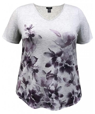 Women Short Sleeve Print Top (Small-5X) Violet Floral / Lt. Heather Grey $8.69 Others