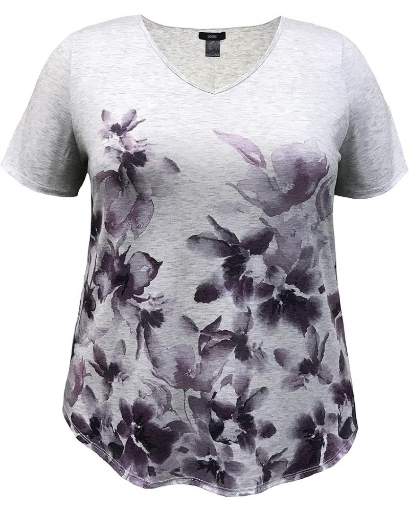 Women Short Sleeve Print Top (Small-5X) Violet Floral / Lt. Heather Grey $8.69 Others