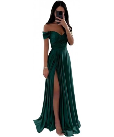 Off The Shoulder Satin Bridesmaid Dresses Long with Slit Detachable Spaghetti Straps Formal Dresses for Wedding Teal $36.39 D...