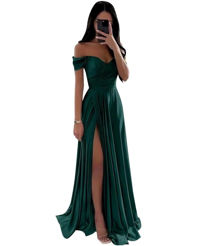 Off The Shoulder Satin Bridesmaid Dresses Long with Slit Detachable Spaghetti Straps Formal Dresses for Wedding Teal $36.39 D...